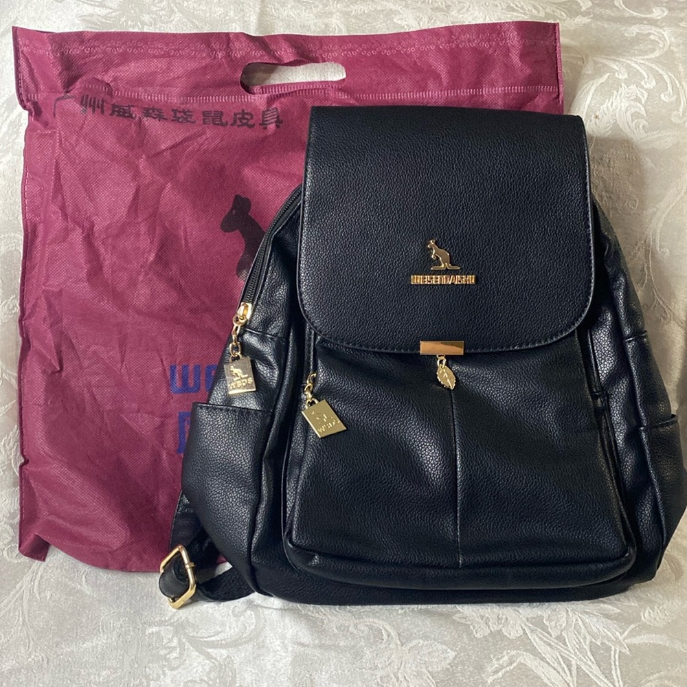 Black Vegan Leather Backpack w/dustbag NWOT